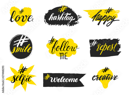 Set of banners with hashtags. Phrases from a social network