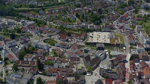 Aerial of Nagold, Germany in the Black Forest.  Camera rotates left over the city, with view of the viaduct. photo