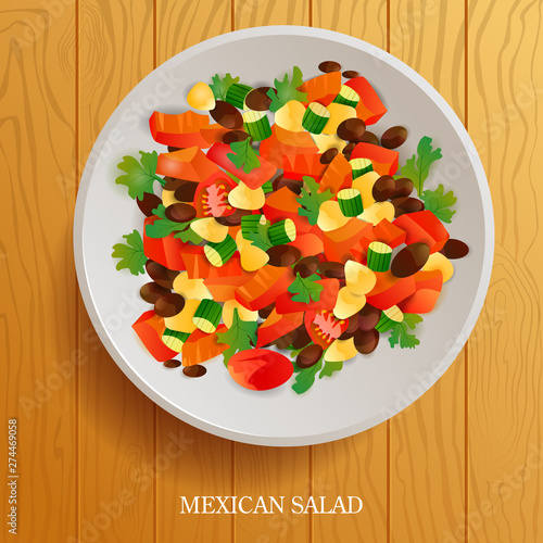 vector illustration of Fresh and Healthy Mexican Salad on wooden background