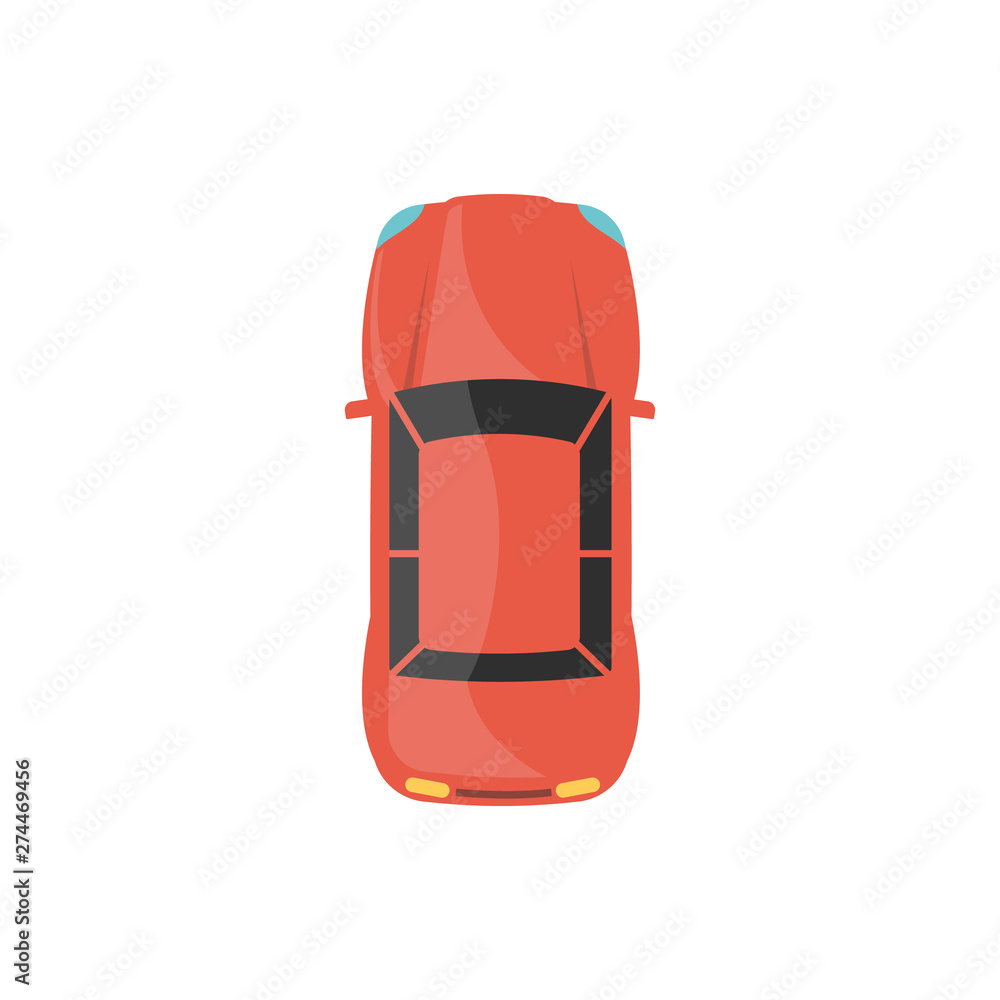 Top view of red sport car the flat city vehicle vector illustration isolated. Top view of red sport car the flat city vehicle vector illustration isolated.
