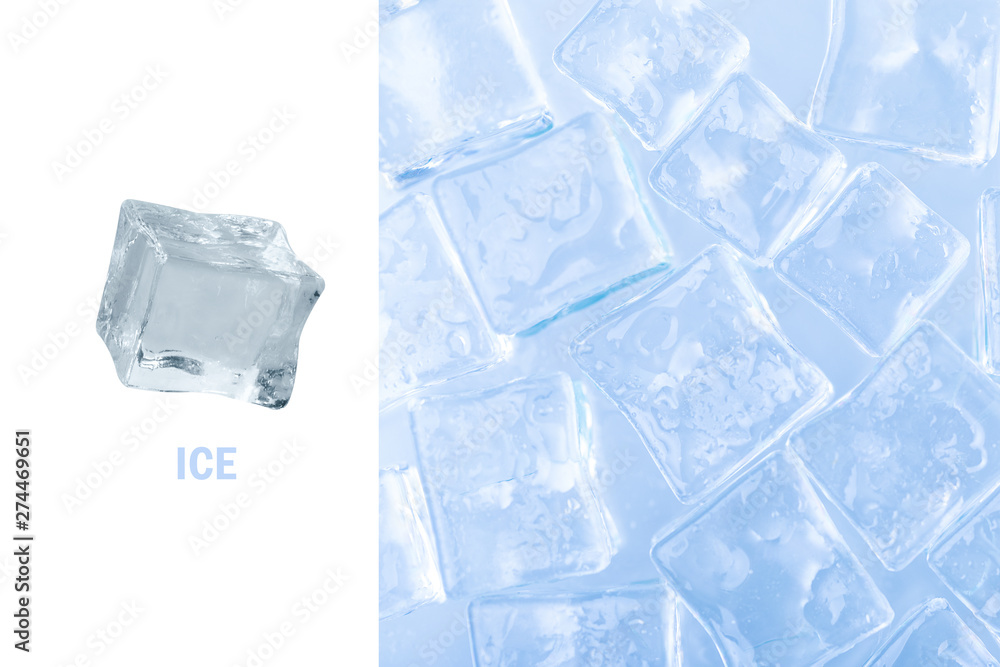 Creative layout made of ice cube over white background
