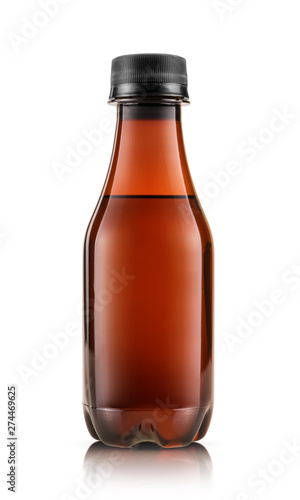 brown transparent beverage bottle isolated on white background