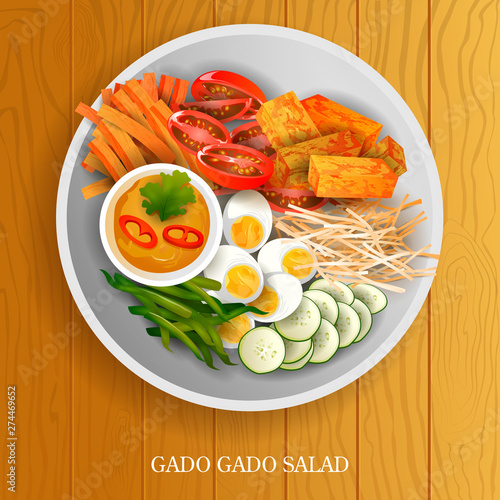 vector illustration of Fresh and Healthy Gado Gado Salad Salad on wooden background