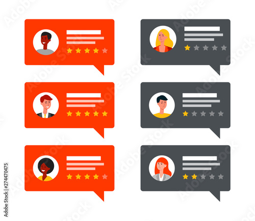 Positive and negative customer feedback in speech bubble format