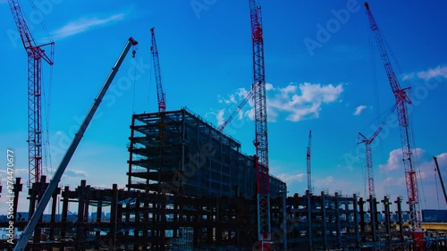 A time lapse of moving cranes at the under construction zoom. Ota district Haneda Tokyo Japan - 03.14.2019 camera : Canon EOS 5D mark4 photo