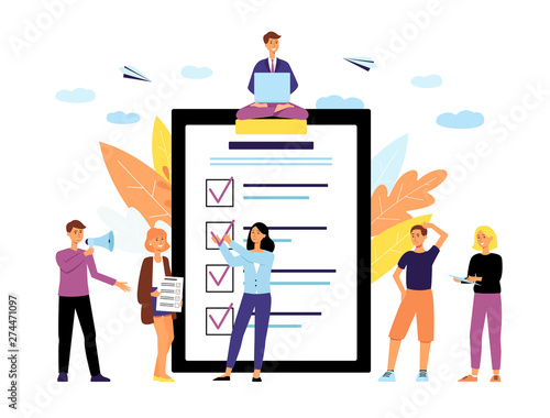 Online polling with tablet screen and voters flat vector illustration isolated.