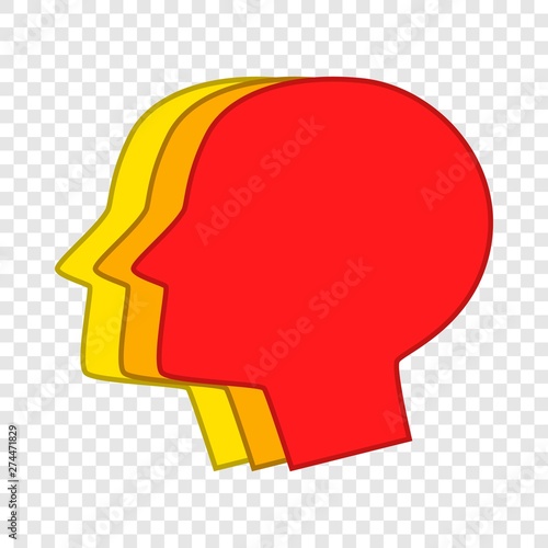 Three male head silhouettes icon. Cartoon illustration of three male head silhouettes vector icon for web