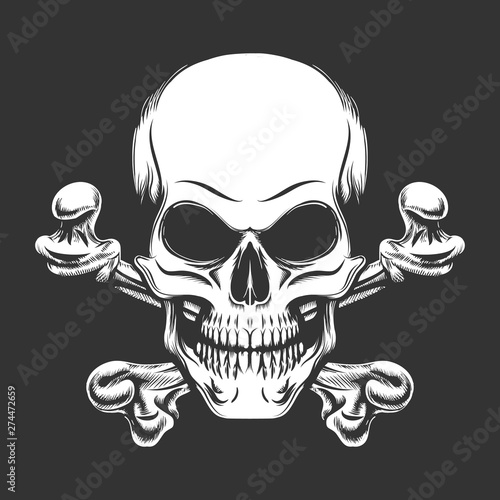Skull and Crossed Bones Engraving Vector Illustration