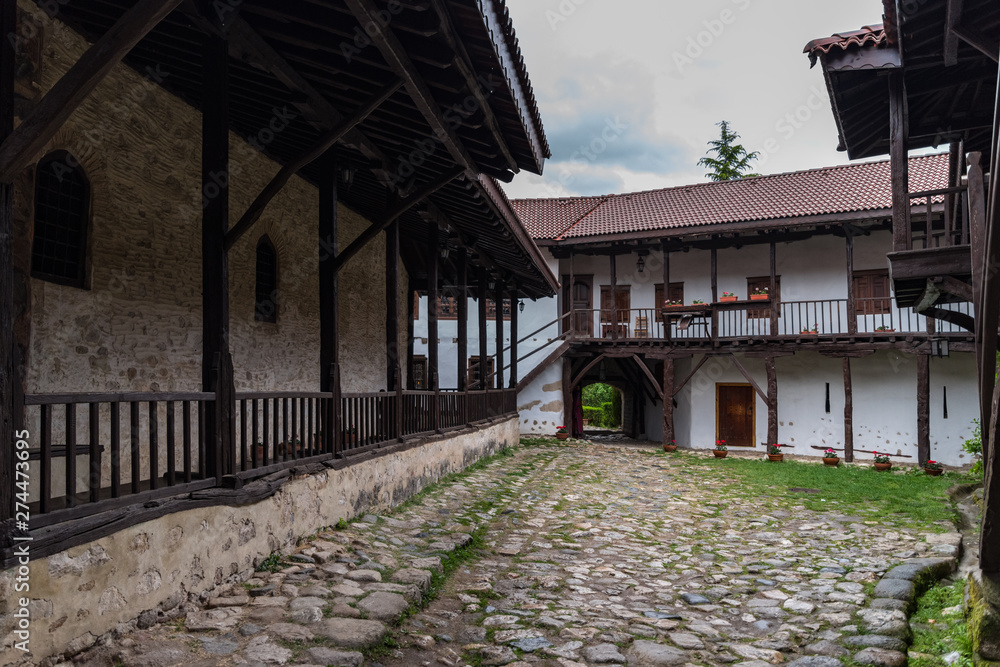 In courtyard of The Medieval Orthodox Monastery of Rozhen, near Melnik, Bulgaria
