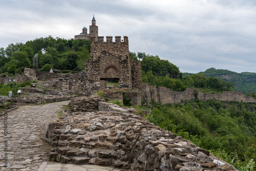 Entrance gate of Tsarevets Fortress and Patriarch Church on the Tsarevets hill in Veliko Tarnovo, Bulgaria