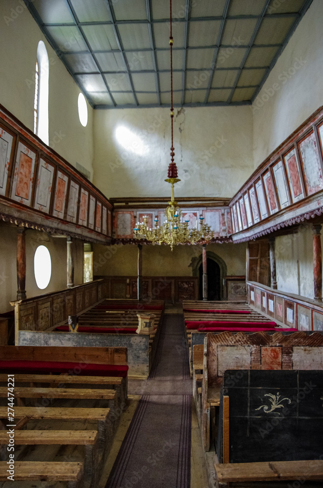 Interior of the Viscri fortified church. Originally built around 1100 AD, the church is now an UNESCO monument