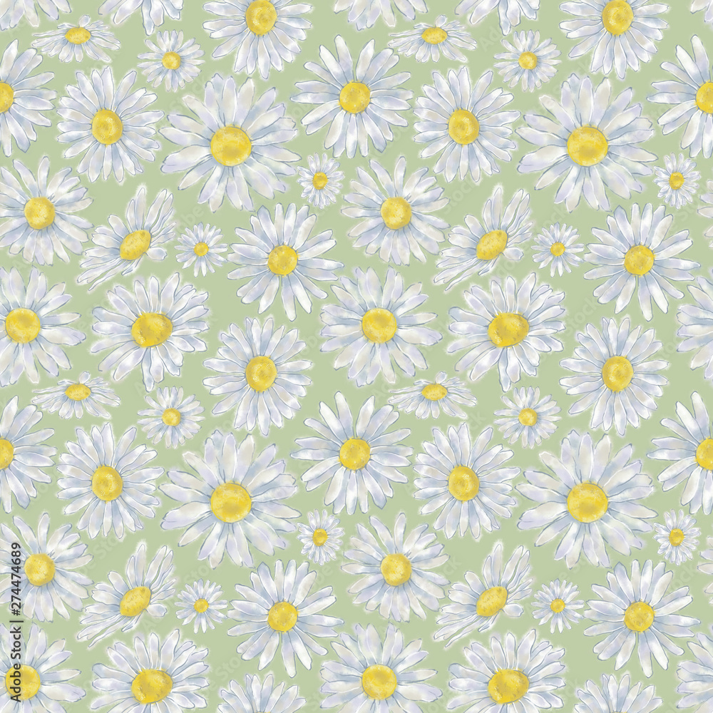 Daisy Meadow Seamless Pattern for Print, Background, Wrapping Paper, Textile, and Wallpaper.