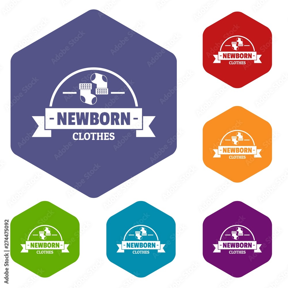 Newborn clothes icons vector colorful hexahedron set collection isolated on white