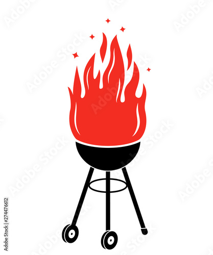 Silhouette barbecue cooking on a fire. flat vector illustration