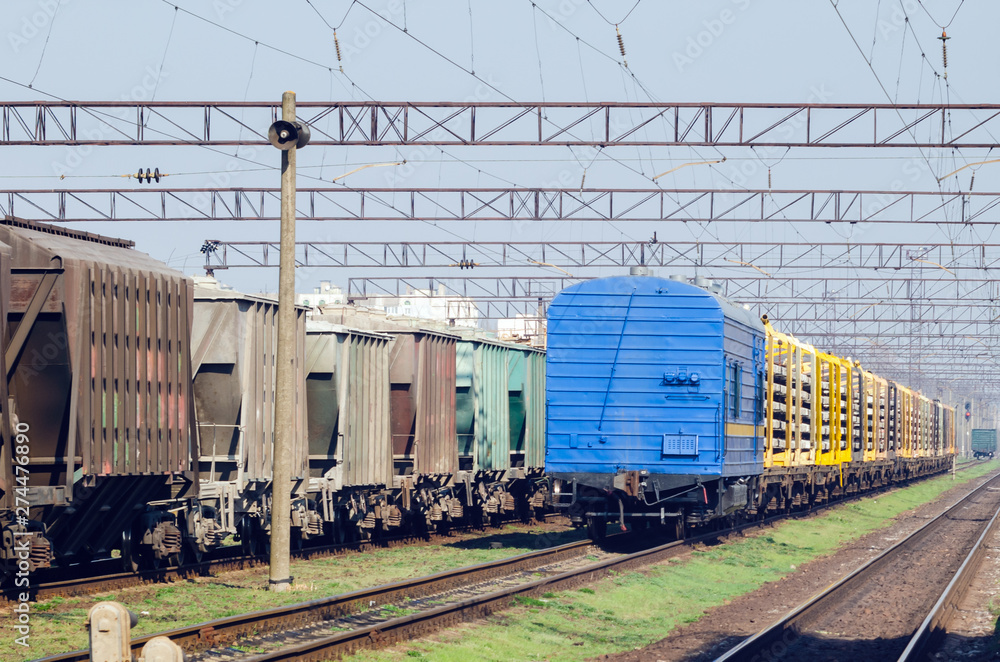 Freight railway cars at the marshalling yard