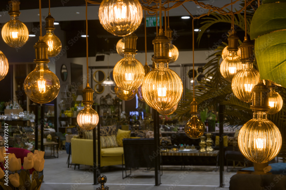 Decorative Ceiling Lamp decoration in the department store. decorative home lights with forniture storeon background Decorative Ceiling Lamp decoration in the department store. decorative home lights with forniture storeon background