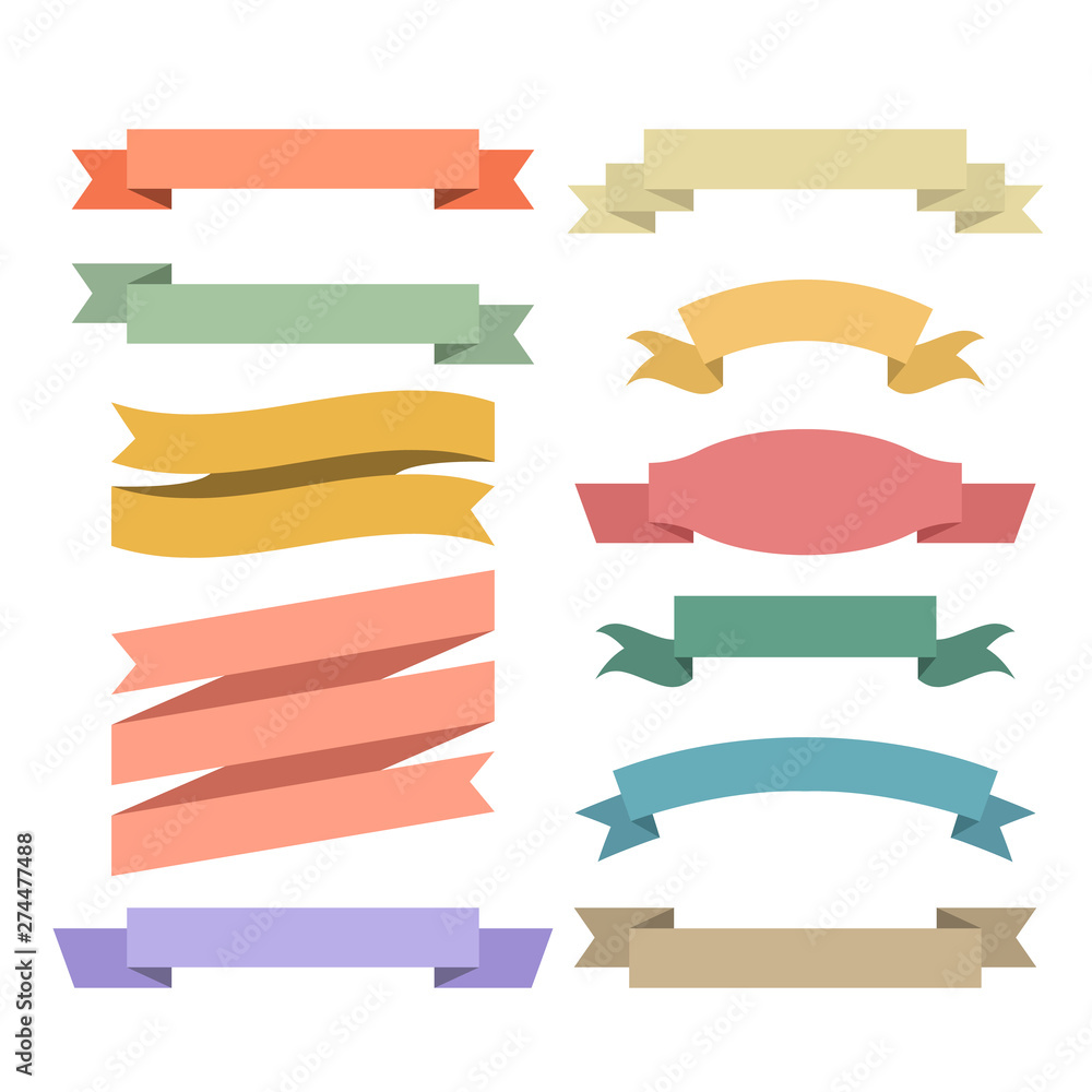 Set of vintage various ribbons for inscriptions in retro style. flat vector illustration