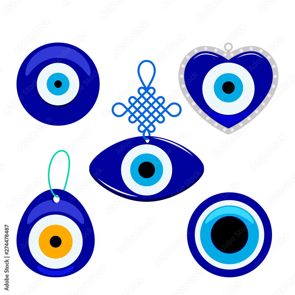 Vecteur Stock Turkish traditional set of blue glassy boncuk mascot