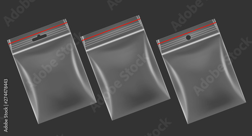 Zipper locking bag mockups. Vector illustration. Ready for your design. EPS10.