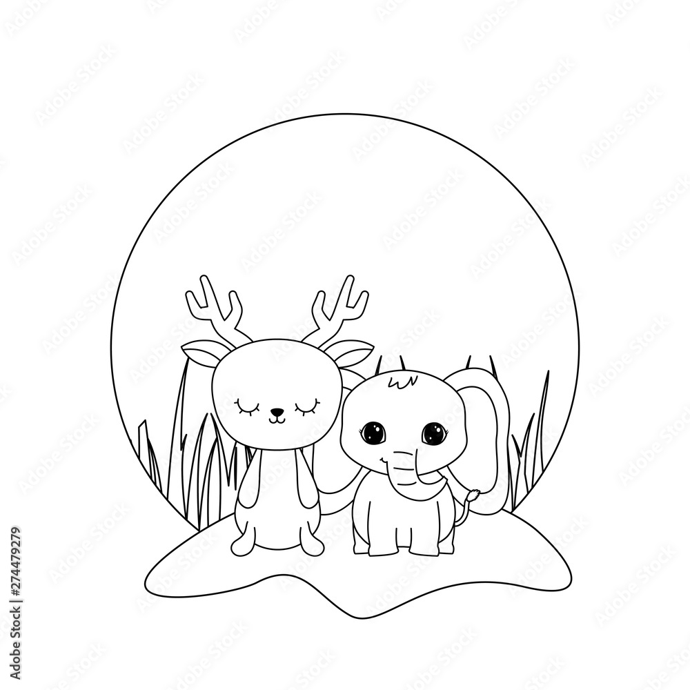 cute elephant with reindeer animals in landscape cute elephant with reindeer animals in landscape
