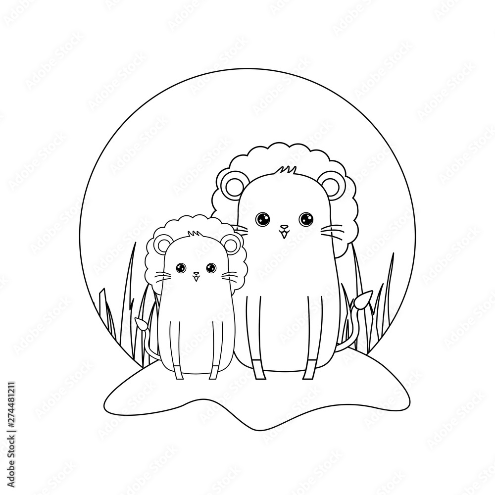 Obraz premium cute lions animals in landscape