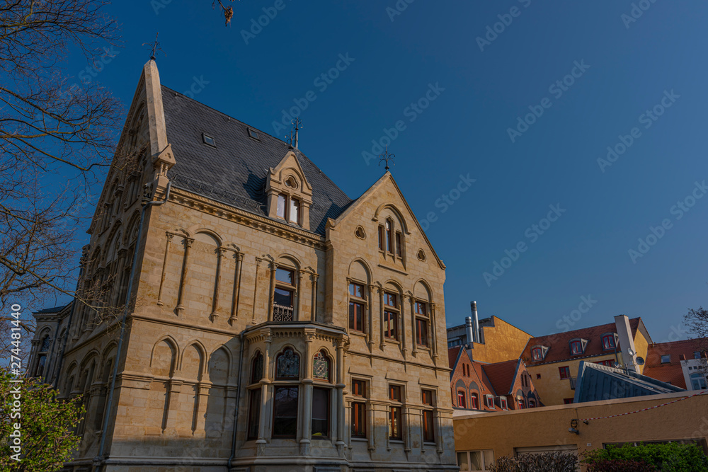 Fototapeta premium Old buildings in spring sunny morning in Zwickau city in Germany