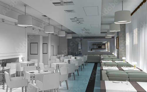 restaurant, interior visualization, 3D illustration © vadim_fl