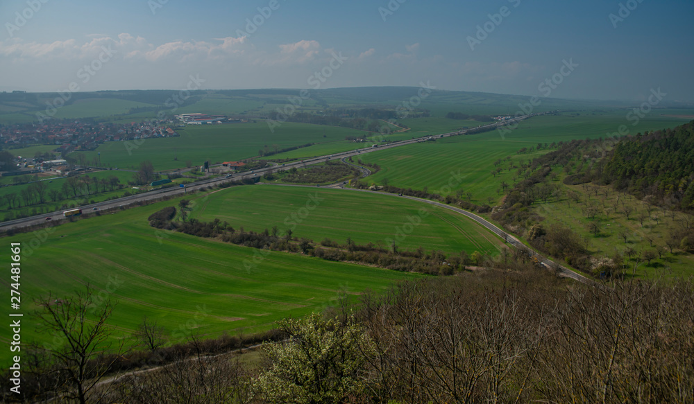 Landscape from castle Gleichen in Germany with blue sky