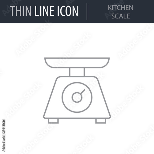 Symbol of Kitchen Scale. Thin line Icon of Kitchen Utensils. Stroke Pictogram Graphic for Web Design. Quality Outline Vector Symbol Concept. Premium Mono Linear Beautiful Plain Laconic Logo photo