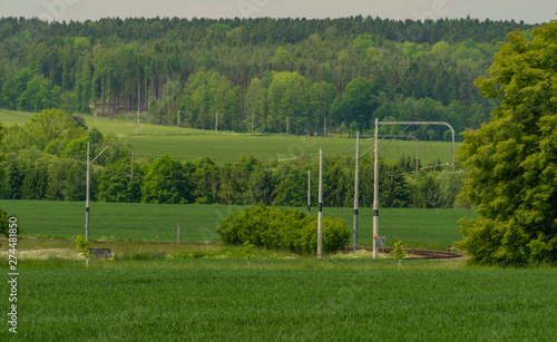 Old electric railway track between Tabor town and Bechyne spa town photo