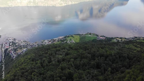 Aerial view. Aurlandsfjord landscape from Stegastein viewpoint, Norway Scandinavia. Tourism vacation and travel photo