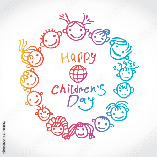 International holiday Happy Children s Day. Round vector logo International Children s Day.