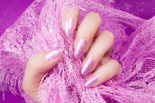 glittered pink nails manicure