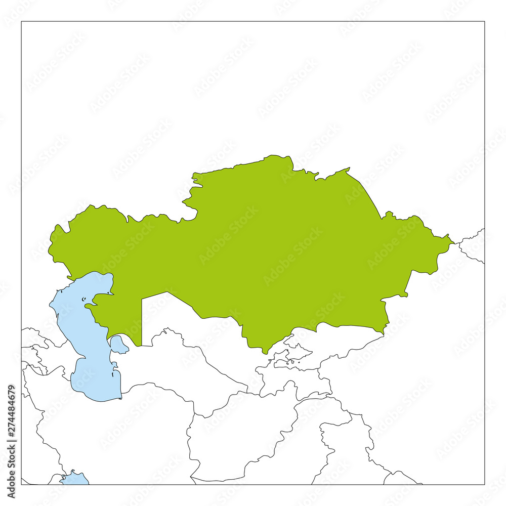 Map of Kazakhstan green highlighted with neighbor countries