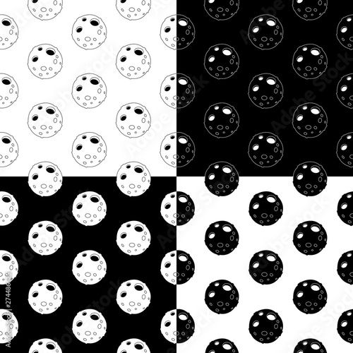 Cute cartoon moon pattern set with cheerful moon. Funny vector black and white moon pattern set. Seamless monochrome doodle moon pattern set for textile  wallpapers  wrapping paper  cards and web. 