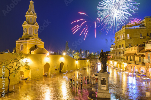 Fireworks over Cartagena de Indias, Colombia