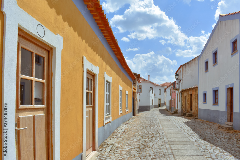 Colorful street on sunny day, Almeida Portugal
