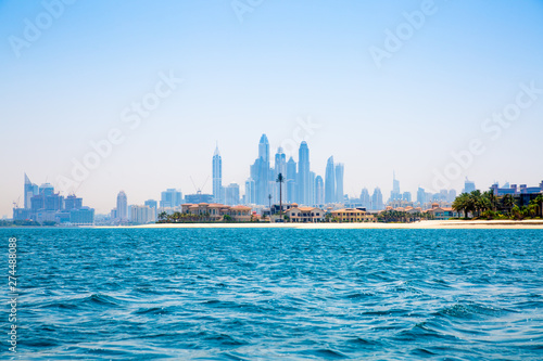 Dubai, UAE, United Arab Emirates. View of the residential area of the Palm Jumeirah island 