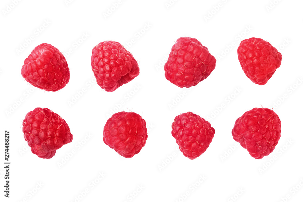 Collection of ripe red raspberries, isolated on white background. Collection of ripe red raspberries, isolated on white background.