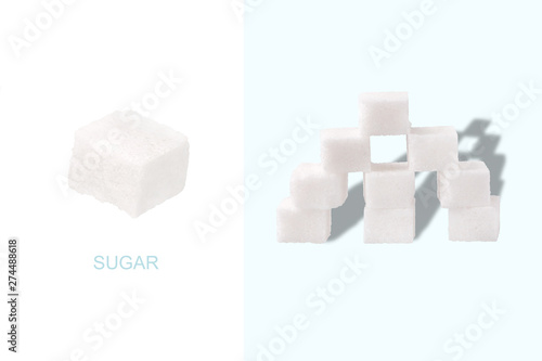 Creative layout made of sugar cubes put by a pyramid, food concept