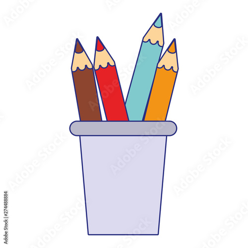 Colors pencils in cup cartoon isolated blue lines