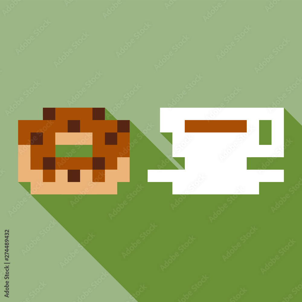 Pixel delicious coffee and donut icon game set menu Pixel delicious coffee and donut icon game set menu