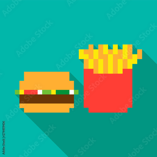 Pixel hamburger and fries icon game duo
