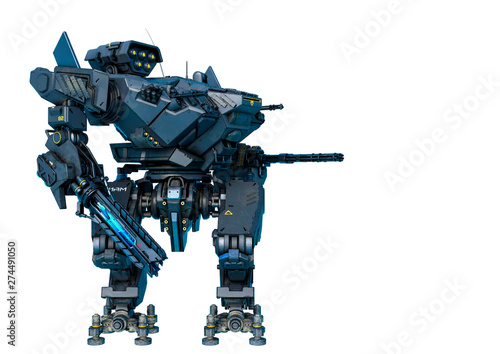 black heavy mech with a mainbody twisted in a white background
