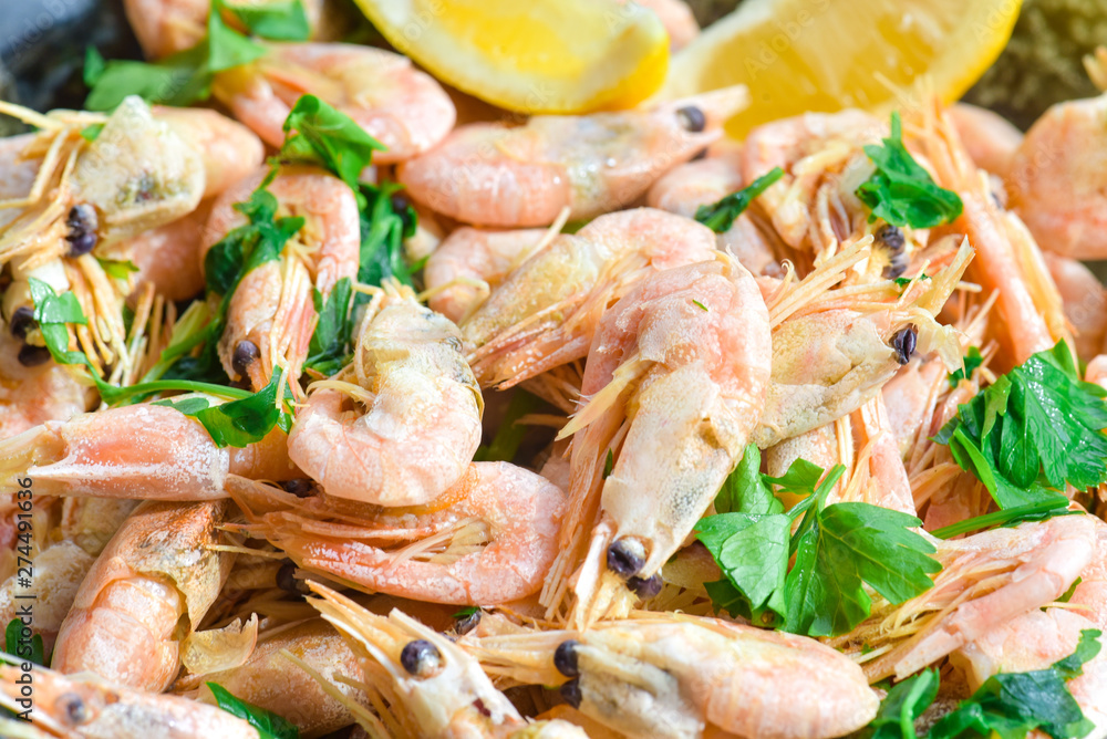Boiled shrimp , close-up Boiled shrimp , close-up