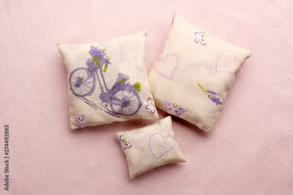 Cushions with bicycle and lavender Cushions with bicycle and lavender