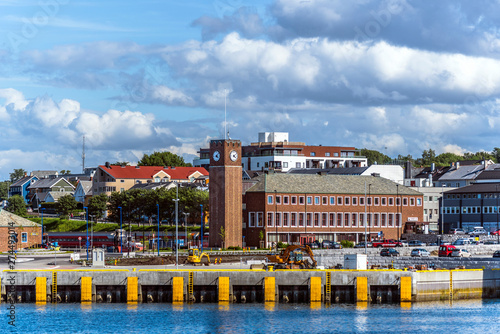 Bodo railway station in the center of the town as seen from the Fjord. Nordland County. photo
