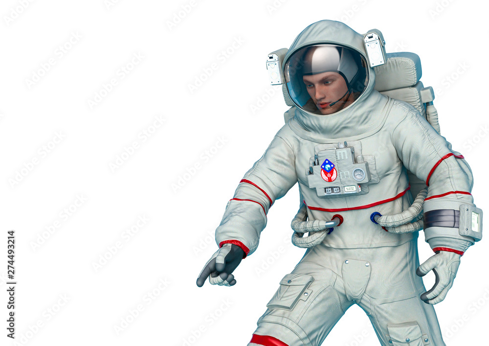 astronaut discovering in a white background close up