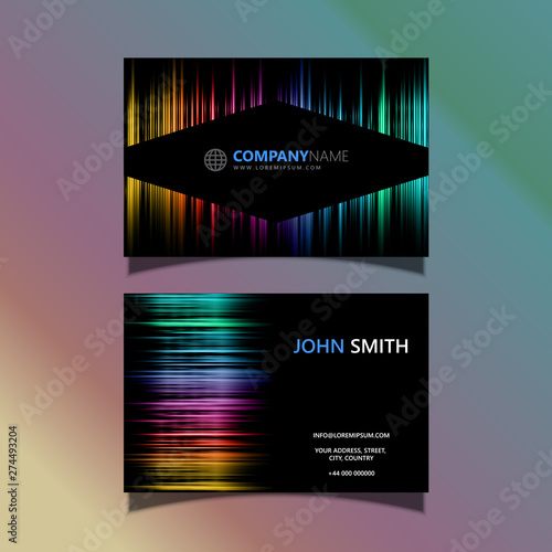 Business card with a spectrum coloured design