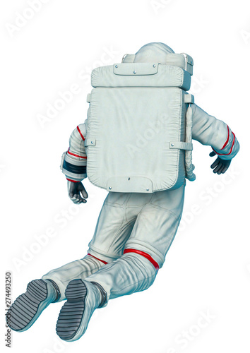 astronaut drifting rear view in a white background
